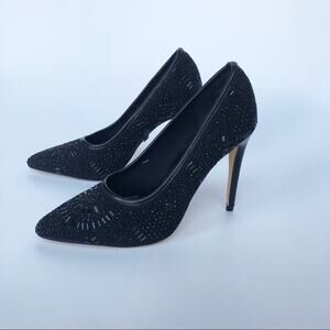 Lauren Lorraine Sarah Rose Rhinestone Pumps Black Crystal Stiletto Heels 6.5